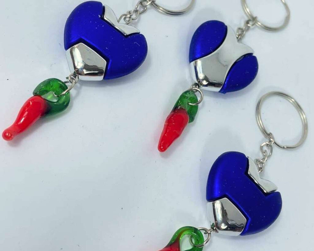 BLUE/SILVER HEART WITH PEPPER KEYCHAIN – 12