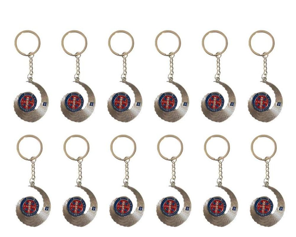 SILVER KEYCHAIN MOON MEDAL SAINT BENEDICT – Set of 12