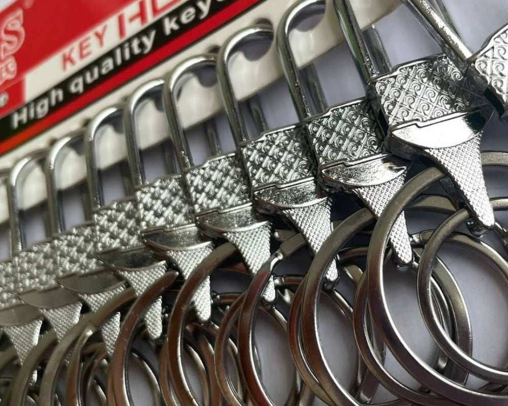SILVER STAINLESS STEEL KEYCHAIN WITH DETAILS – Set of 12