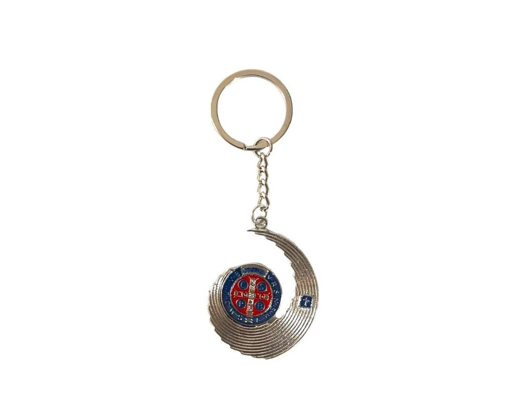 SILVER KEYCHAIN MOON MEDAL SAINT BENEDICT – Set of 12
