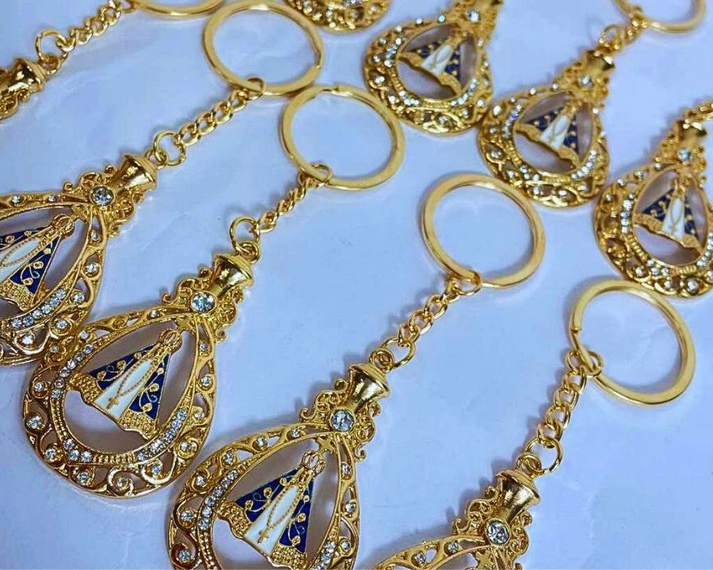 GOLDEN KEYCHAIN OUR LADY OF APARECIDA BOTTLE- Set of 12