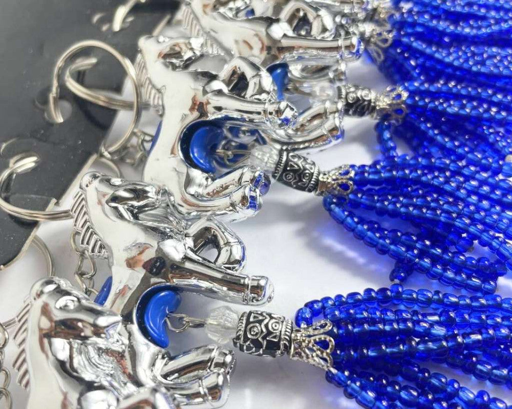 SILVER / BLUE HORSE WITH BLUE BEAD- Set of 12