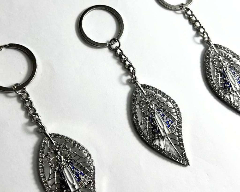 SILVER KEYCHAIN LEAF O.LADY APPARITIONS – Set of 12