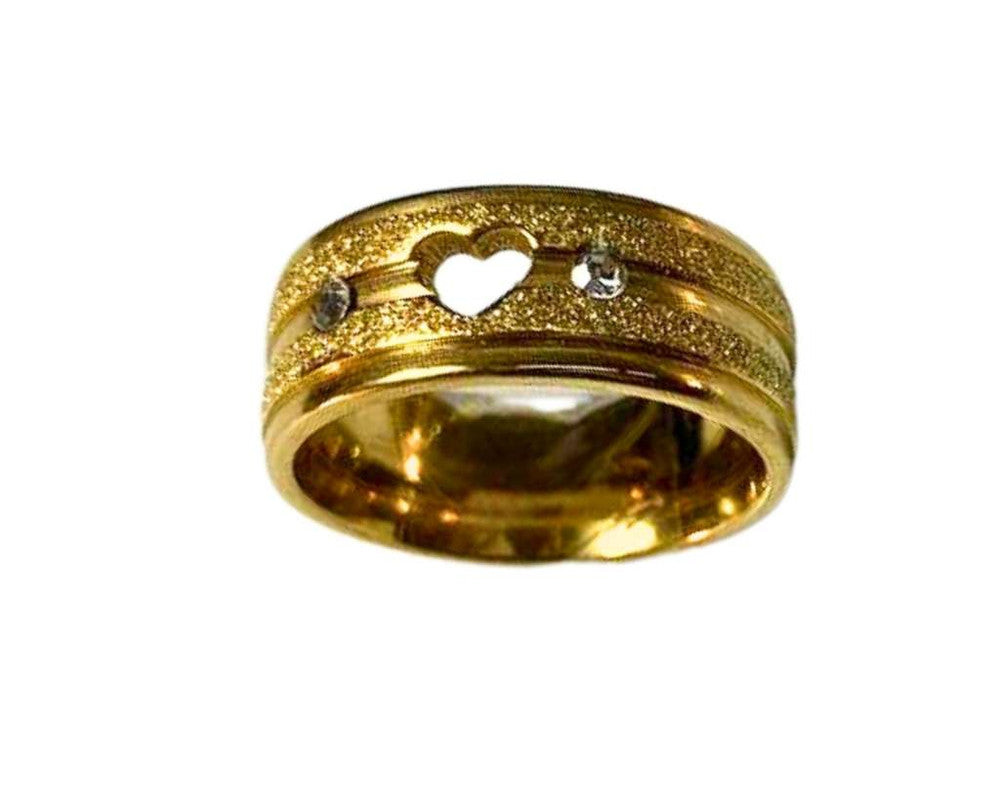 DIAMOND GOLDEN STAINLESS STEEL HEART RING WITH 2 STRASS. 8MM – 36 UNITS