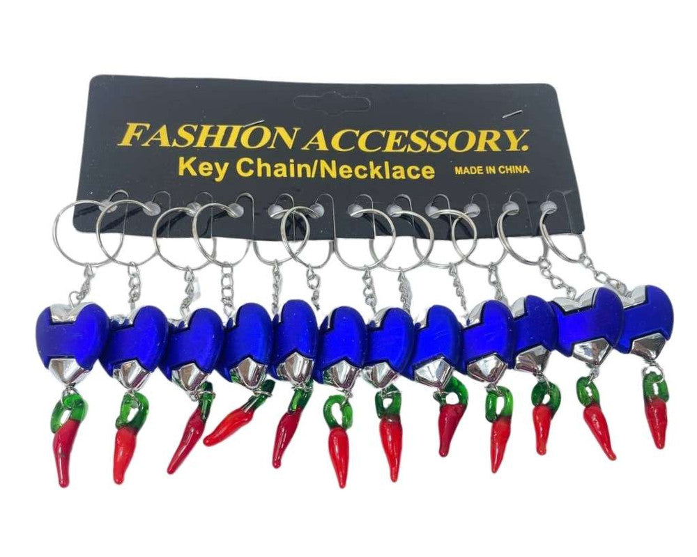 BLUE/SILVER HEART WITH PEPPER KEYCHAIN – 12