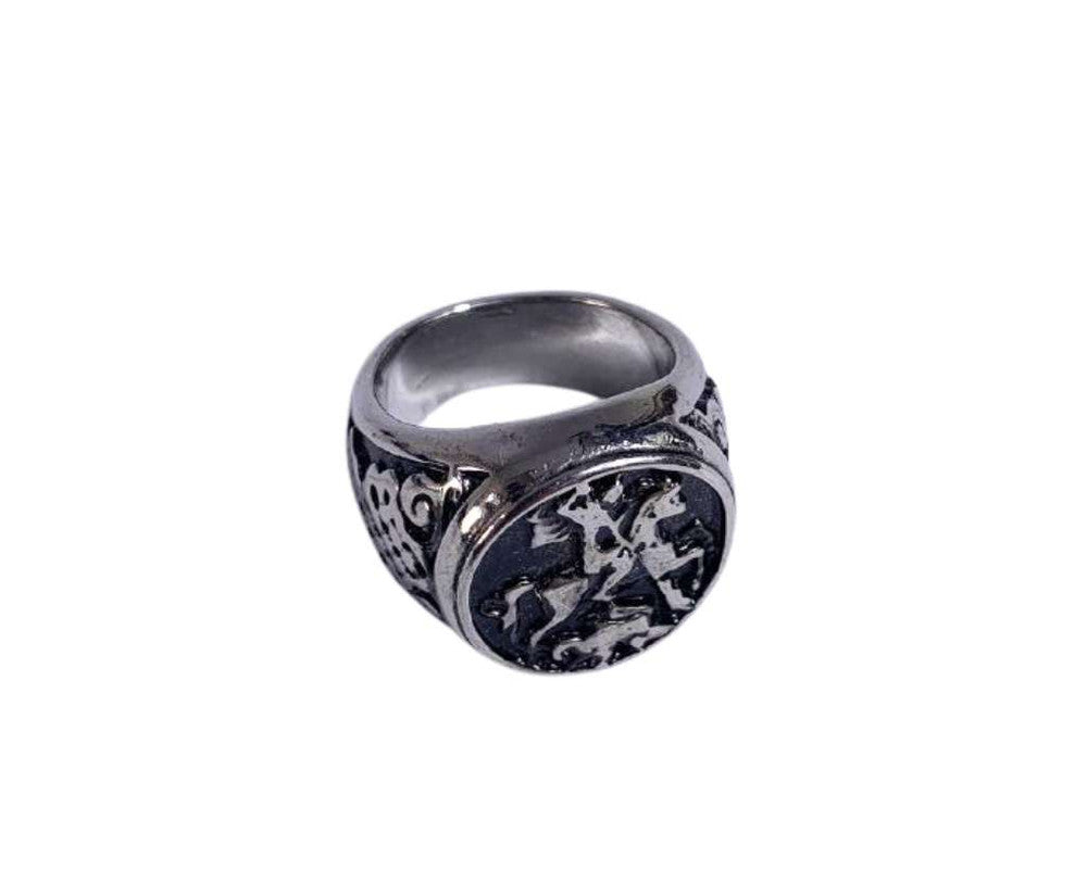 SILVER STAINLESS STEEL RING SAINT JORGE WITH BLACK BACKGROUND – Set of 12