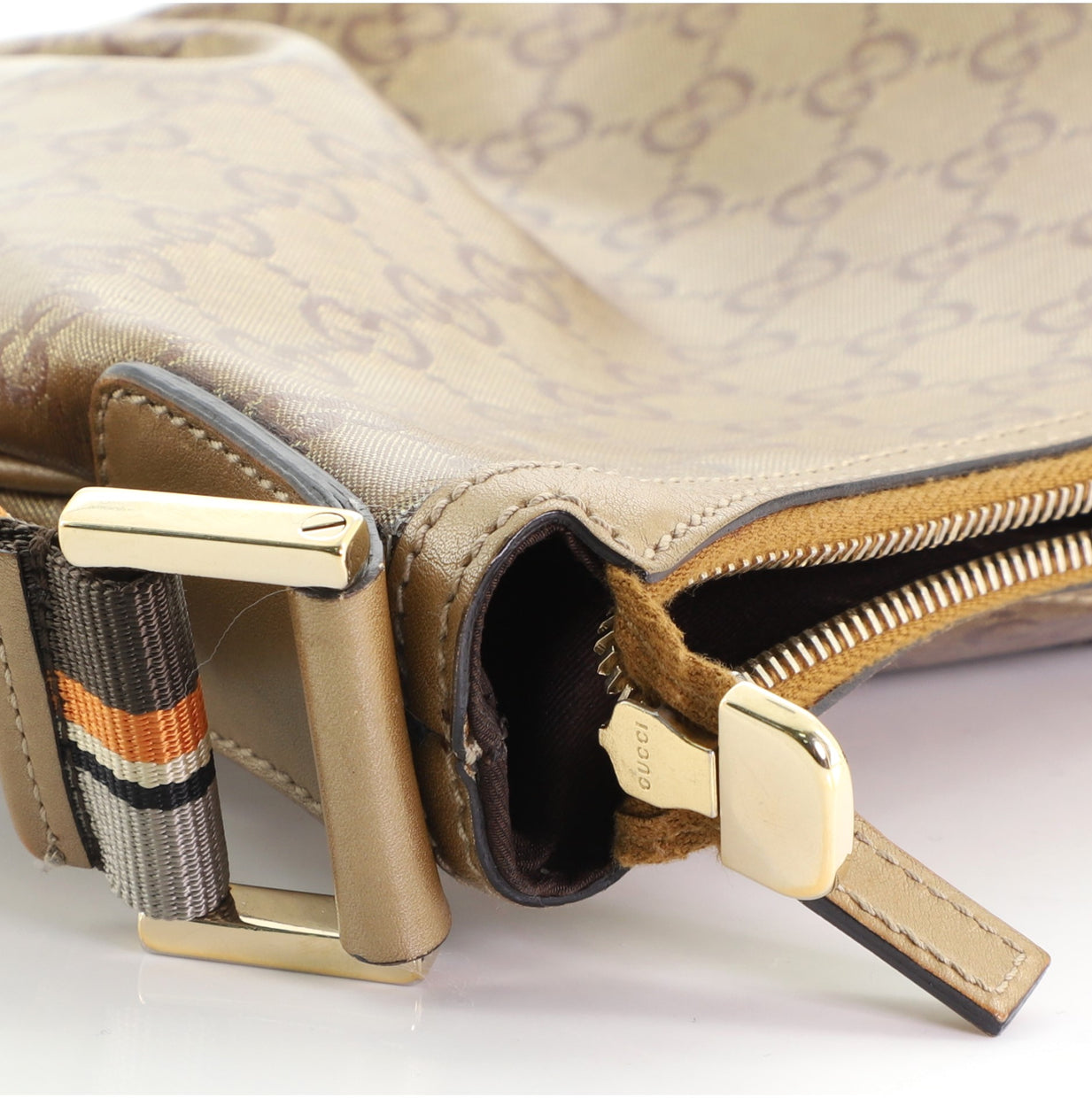 GUCCI GG CRYSTAL SHERRY LINE SHOULDER BAG GOLD BROWN ORANGE!