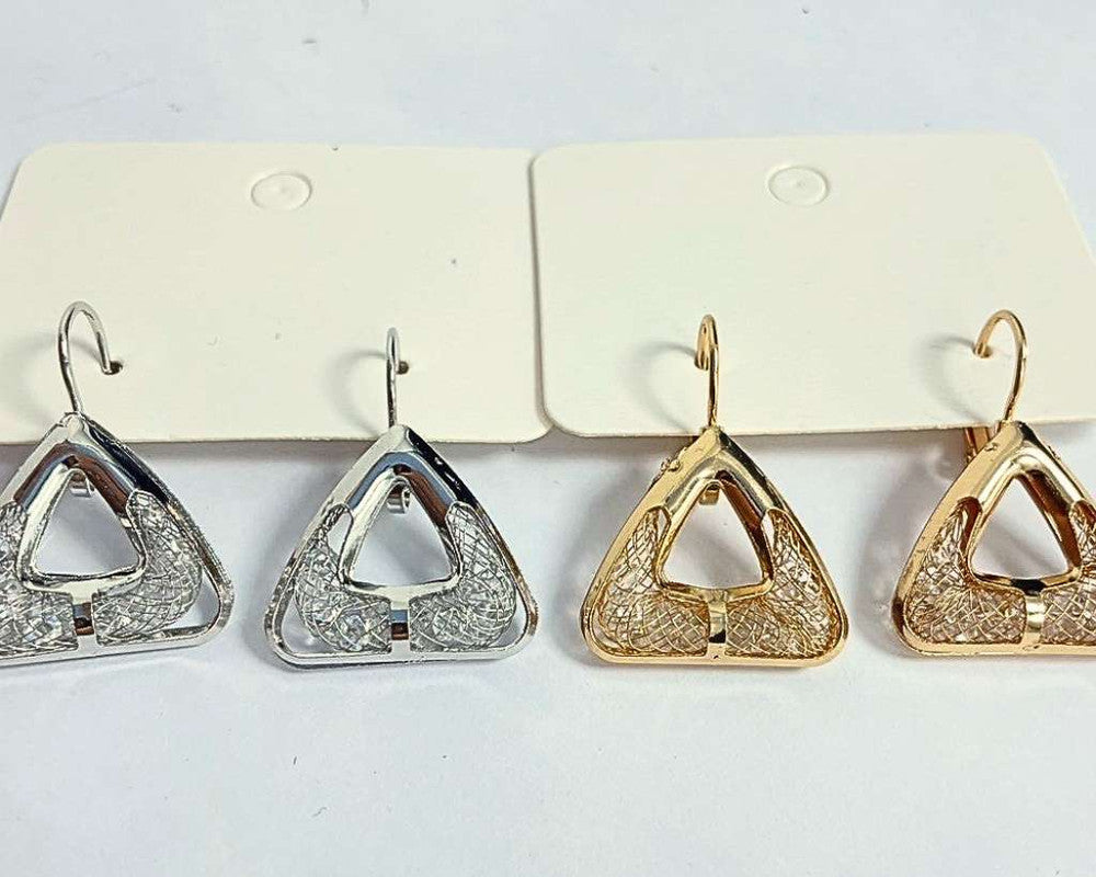 TRIANGLE EARRING WITH SHINY NET – Set of 12