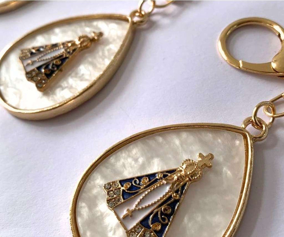GOLDEN KEYCHAIN OUR LADY APPARITION PEARLEY – Set of 12