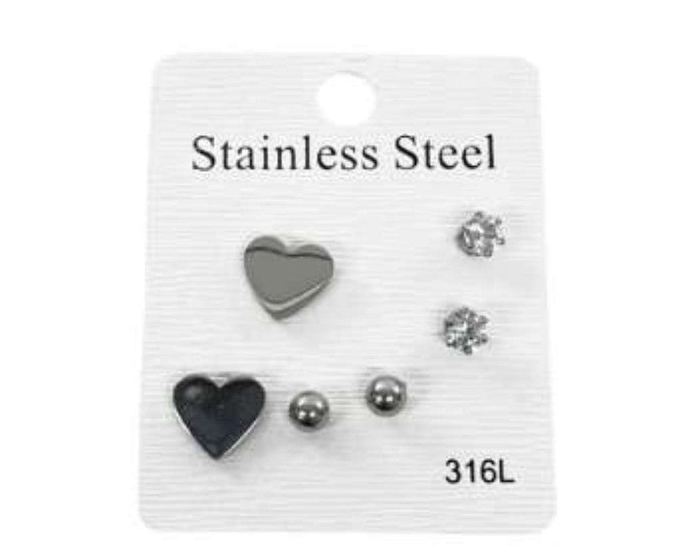 SILVER STAINLESS STEEL EARRINGS LITTLE HEART ZIRCONIA STONE-Set of 120