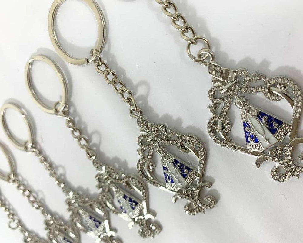 SILVER KEYCHAIN CROWN O. LADY APPARITIONS – Set of 12