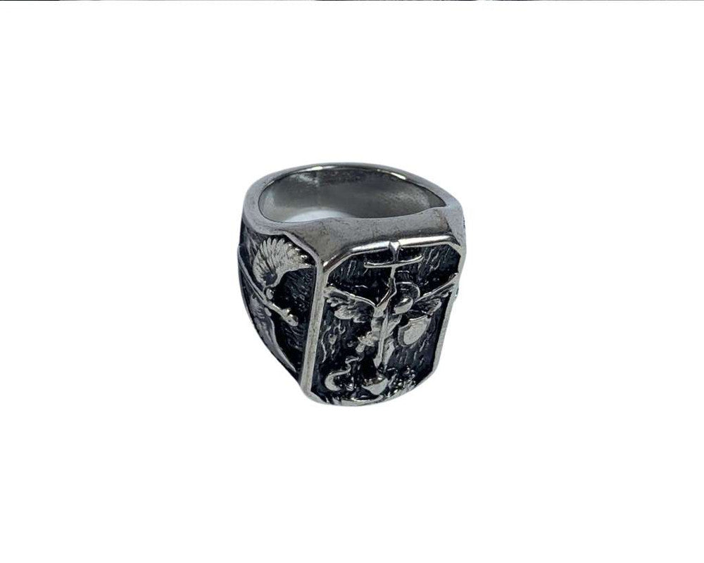 SILVER STAINLESS STEEL RING SAINT MICHAEL ARCHANGEL – Set of 12