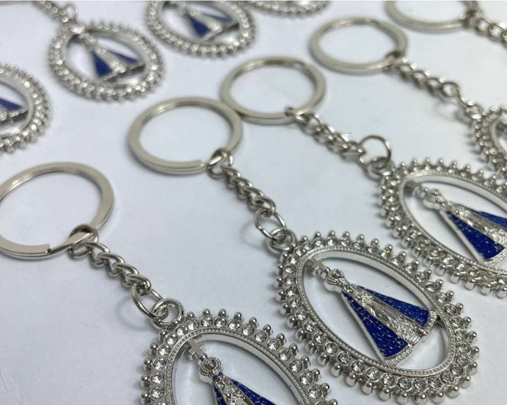SILVER KEYCHAIN CIRCLE O. LADY APPARITIONS WITH RHINESTONES – 12