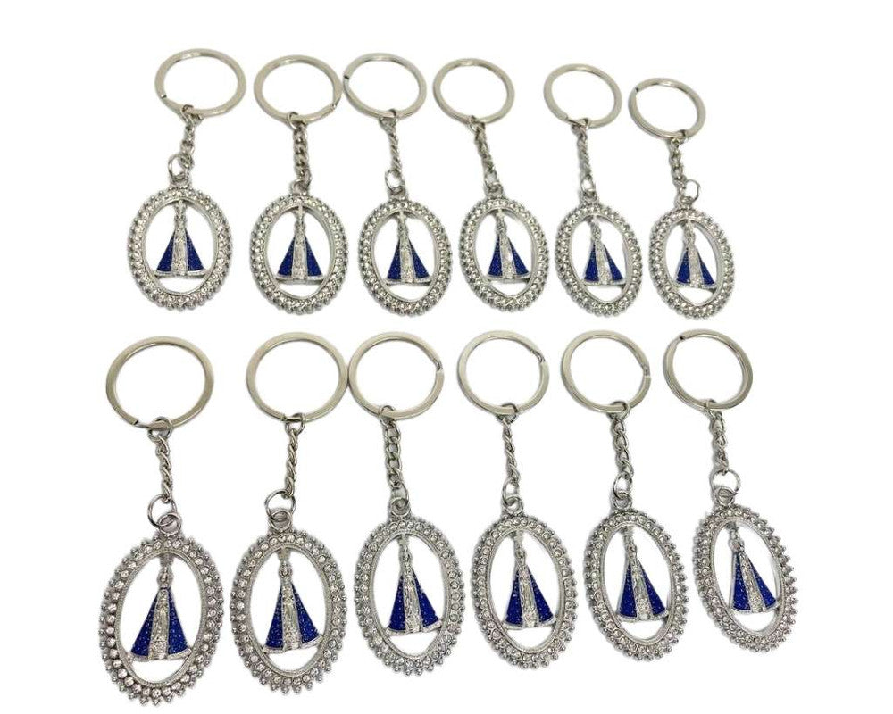 SILVER KEYCHAIN CIRCLE O. LADY APPARITIONS WITH RHINESTONES – 12