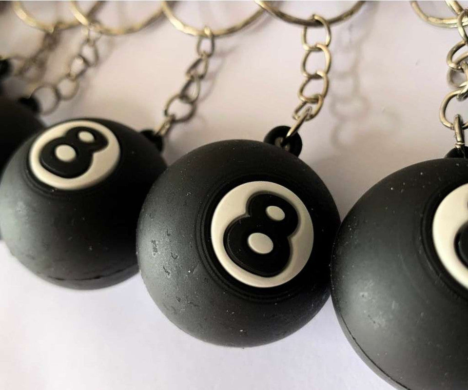 BLACK KEYCHAIN BILLIARD BALL Nº 8 – Set of 12
