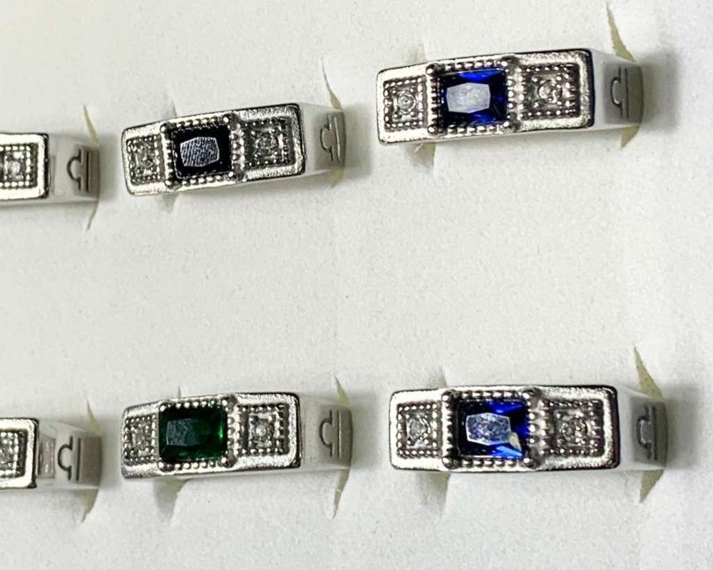 SILVER STAINLESS STEEL RING SQUARE COLORED SIGN LIBRA – Set of 12