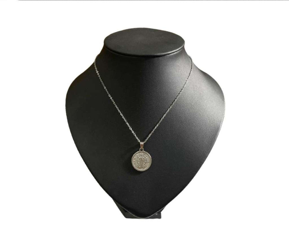 SILVER NECKLACE SAINT BENEDICT MEDAL WITH RELIEF – Set of 12