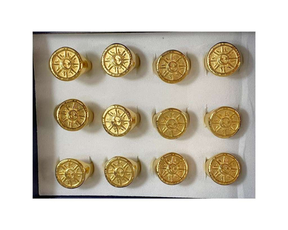 GOLDEN STAINLESS STEEL SUN AND MOON ROUND RING – Set of 12