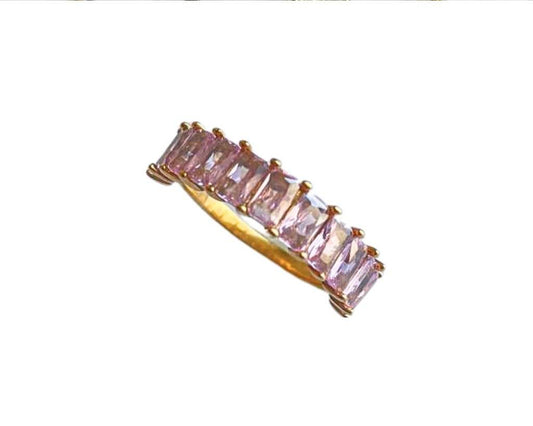 PREMIUM GOLDEN  STAINLESS STEEL RING  PINK STONES – Set of  36