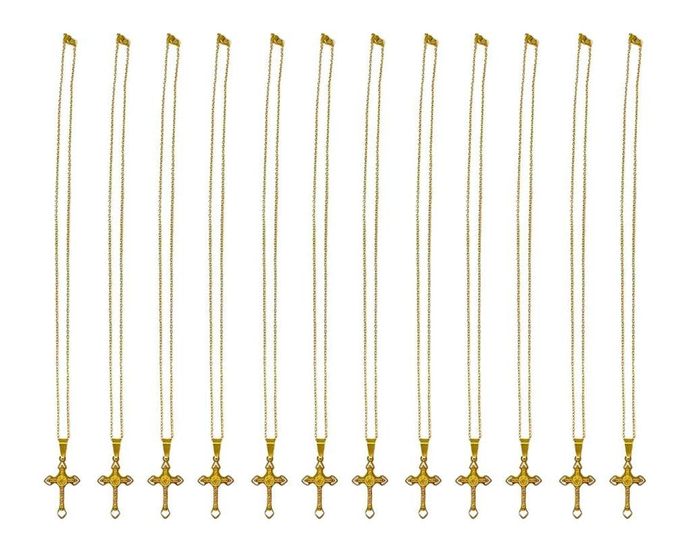 GOLDEN  NECKLACE CROSS WITH  HEART  – Set of 12